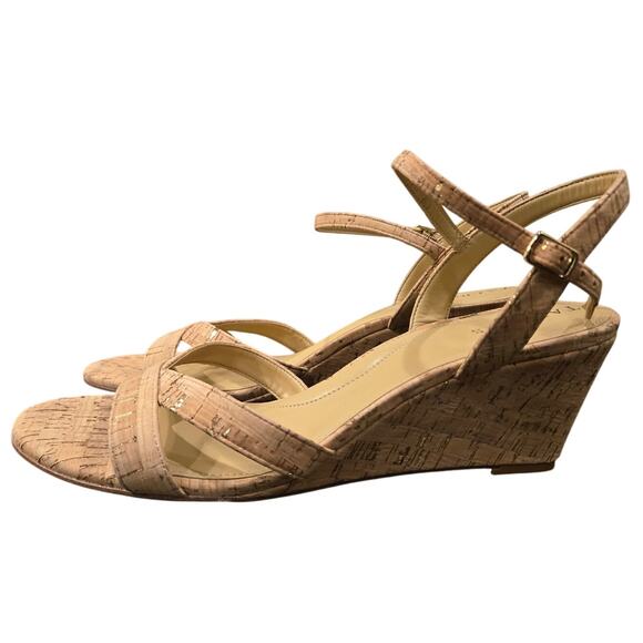 Talbots Royce Cork Wedge Sandals Memory Foam Beige Gold MSRP $150 Size 10.5 - Picture 3 of 9